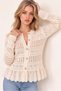 White Knitwear Cardigan with Ruffled Hem and Openwork Buttons - 2