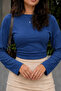 Blue Off-Shoulder Fitted Basic Crop Top - 5