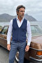 Men's Buttoned Indigo Vest Cotton Knitwear Without Pockets Rice Pattern Steel Knit Classic Fit - 5410Ls - 3