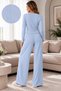 Women's Buttoned V-Neck Cardigan and Wide-Leg Trousers - 4
