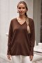 Brown V-Neck Cuffed Sleeves Thin Sequined Casual Knitwear Sweater 70 60 - 4