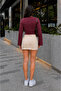 Burgundy Off-Shoulder Fitted Basic Crop Top - 3