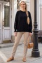 Black Round Neck Ruffle Sleeve Sequined Hem Ribbed Sleeve Top Tulle Stripe Knitwear Sweater 67 60 - 4