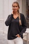 Black V-Neck Cuffed Sleeves Thin Sequined Casual Knitwear Sweater 70 60