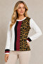 Kadi Long Sleeve Round Neck Leopard Patterned Block Design Elegant Casual White Sweater - 5