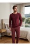 Men's Long Sleeve Three Button Collar Plaid Pattern 100% Cotton Winter Pajama Set - 2