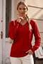 Red V-Neck Pleated Balloon Sleeve Thin Sequined Collar Beaded Casual Knitwear Sweater 70 60 - 7