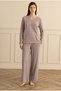 Women's Long Sleeve V-Neck Jacquard Brown Pajama Set C0T0N181