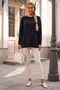 Black Round Neck Cuffed Sleeves Thin Sequined Casual Knitwear Sweater 70 65 - 6