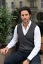 Men's Buttoned Dark Gray Vest Cotton Knitwear Without Pockets Rice Pattern Steel Knit Classic Fit - 5410Ls - 3