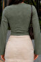 Khaki Off-Shoulder Fitted Basic Crop Top - 6