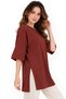 Women's Standard Size Double Sleeve Tile Color T-Shirt with Side Slits - 2