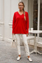 Red V-Neck Cuffed Sleeves Thin Sequined Casual Knitwear Sweater 70 60 - 7