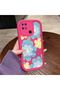 Redmi 10C Compatible Pink Red Silicone Case Shockproof Camera Protection Flower Pattern