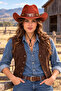 Unisex Suede Look Cowboy Hat with Metal Bull Figure, Wide Brim, Drawstring Western Hat - 8