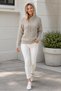 Women's Hooded Long Sleeve Lace-Up Soft Textured Woven Detailed Comfortable Stylish Casual Elegant Beige Knitwear Sweater - 6