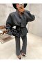 Gray Striped Design Jacket and Trousers Set - 8673 - 2