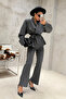 Gray Striped Design Jacket and Trousers Set - 8673