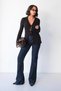 Women's Black Polo Collar Front Tie Long Spanish Sleeve Blouse - 3