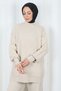 Half Turtleneck Sweater with Sleeve Detail and Trousers Knitwear Set Cream Hnt2811 - 3