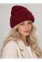 Hand Knitted Women's Beanie Winter Warm Stylish Floral Detail Burgundy - 2