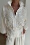Ekru 1 Beaded Lace Lined Zipper Jacket Per9773 - 2