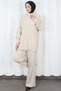 Half Turtleneck Sweater with Sleeve Detail and Trousers Knitwear Set Cream Hnt2811 - 2