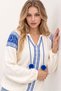 White Shoulder Embroidered Lace-Up Textured Knitwear Blouse - 3