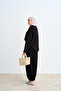 Women's Stitching Detail Pleated Shalwar Knitted Suit Black - 5