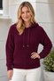 Women's Hooded Long Sleeve Lace-Up Soft Textured Woven Detailed Comfortable Stylish Casual Elegant Burgundy Knitwear Sweater - 5