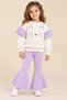 Girl's Top and Bottom Set Lilac Stripe Cat Printed 100% Cotton