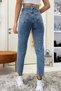 Women's High Waist Blue Mom Stretch Fabric Stretchy Denim Trousers - 3