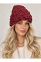 Hand Knitted Women's Beanie Winter Warm Stylish Floral Detail Brick Color