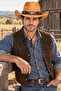 Unisex Suede Look Cowboy Hat with Metal Bull Figure, Wide Brim, Drawstring Western Hat - 6