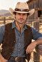 Unisex Suede Look Cowboy Hat with Metal Bull Figure, Wide Brim, Drawstring Western Hat - 5