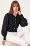Black Balloon Sleeve Stone Buttoned Knitwear Cardigan - 5