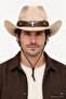 Unisex Suede Look Cowboy Hat with Metal Bull Figure, Wide Brim, Drawstring Western Hat - 4