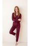 Burgundy Heart Patterned Bamboo Long Sleeve Women's Buttoned Front Pajama Set - 2