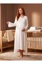 New Season Ecru Double-Breasted Collar, Easy Breastfeeding Feature, Full Length Design, Long Sleeve, 100% Cotton Maternity Dressing Gown and Nightgown Set