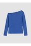 Blue Plus Size Boat Neck Blouse - 4