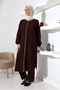 Women's Linen Embroidered Muslin Hijab Double Set Cotton Hajj and Umrah Outfit - Brown (Vsn) - 5