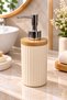 400 ml Liquid Soap Dispenser with Bamboo Lid, Patterned Ceramic, Black Cream Gray Powder Pink, 8X19 cm