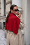 Women's Knitted Scarf Square Form Shoulder Shawl Red 26S3048 - 2