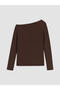 Brown Plus Size Boat Neck Blouse - 4