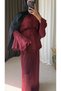 Flounce Sleeve Loose Fit Tunic Set - Burgundy - 3