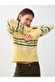 Yellow Stripe Patterned Polo Collar Knit Sweater - 4