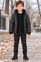 Boy's Exclusive Black Hooded Coat with Fur Inside - 5