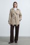 Women's Double-Breasted Collar Belted Trench Coat 32489 Beige - 2