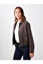 Brown Plaid Patterned Canvas Jacket with Pocket Detail - 4