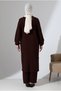 Women's Linen Embroidered Muslin Hijab Double Set Cotton Hajj and Umrah Outfit - Brown (Vsn) - 7